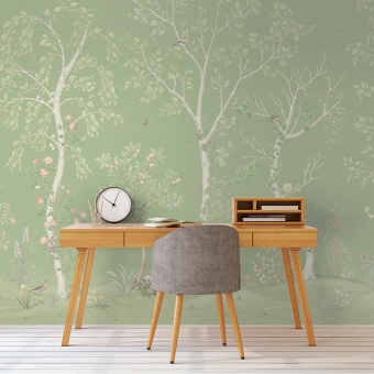 Seasonal Woods Silk Wall Covering Sage Silk Cole and Son
