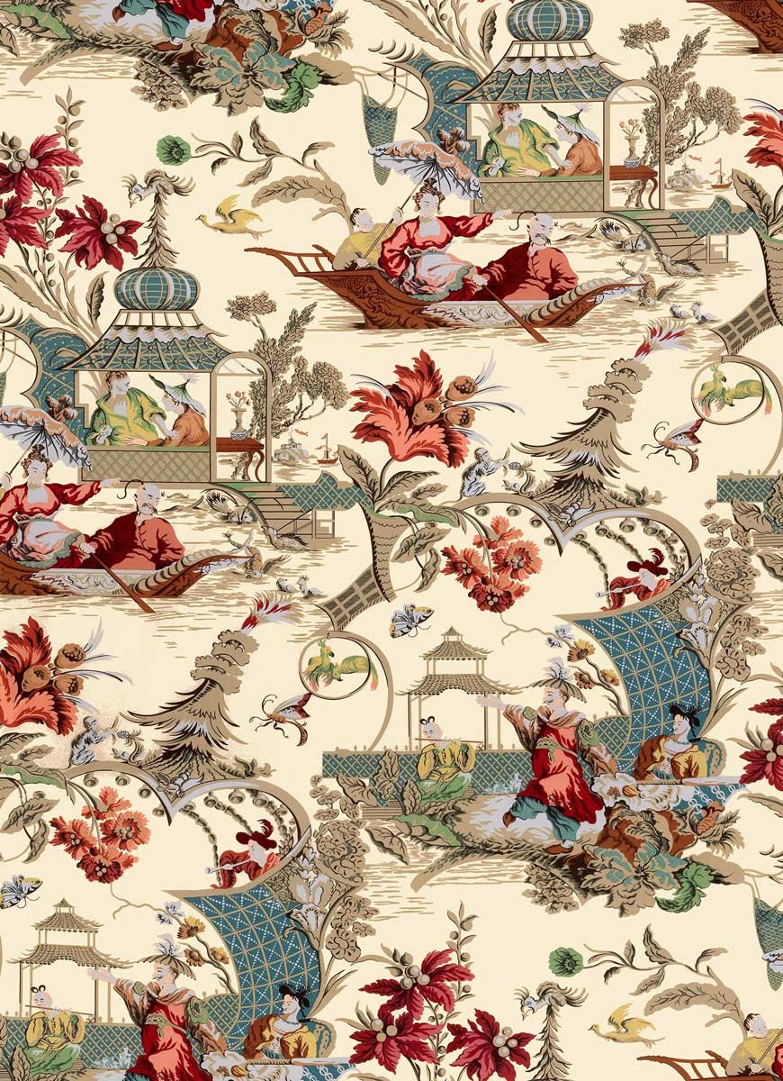 Ink Blue Jacobean Floral Toile Fabric