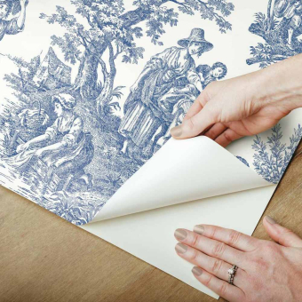 Country Life Toile adhesive wallpaper Blue York Wallcoverings