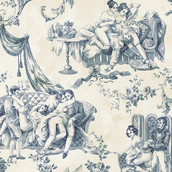 Erotic Toile de Jouy Wallpaper Blue Pascale Risbourg
