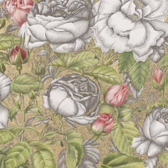 Papier peint panoramique Roses Anciennes Or