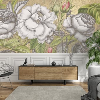 Papier peint panoramique Roses Anciennes Or