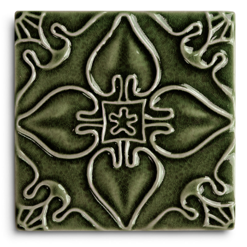 Kitchen Floor Mat With Moroccan Tiles Design in Olive Green