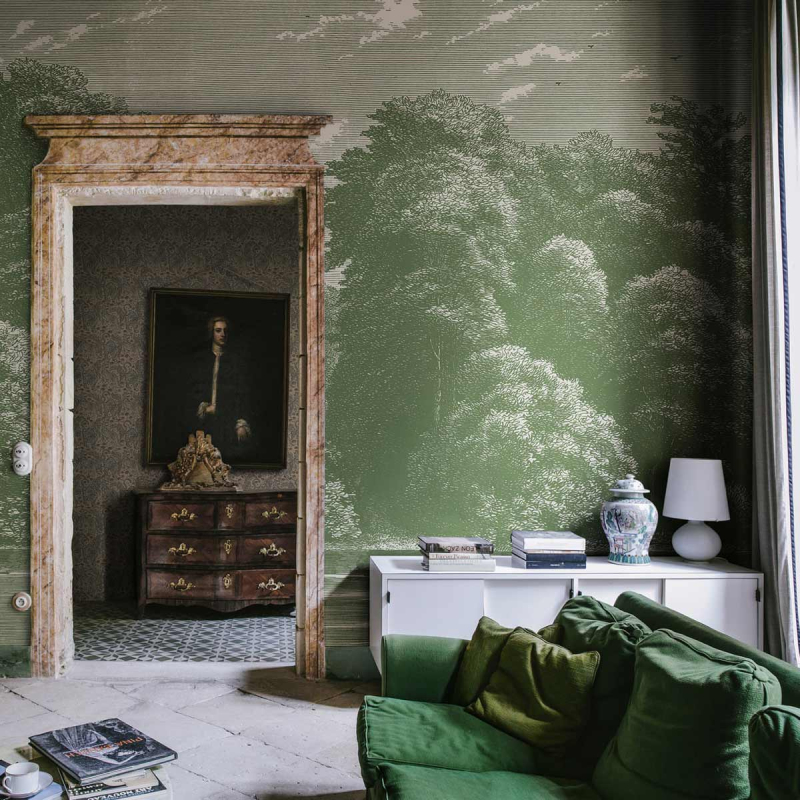 Papier peint ancien Verdure, préencollé, amovible, décor forêt, jardin botanique avec oiseaux - France