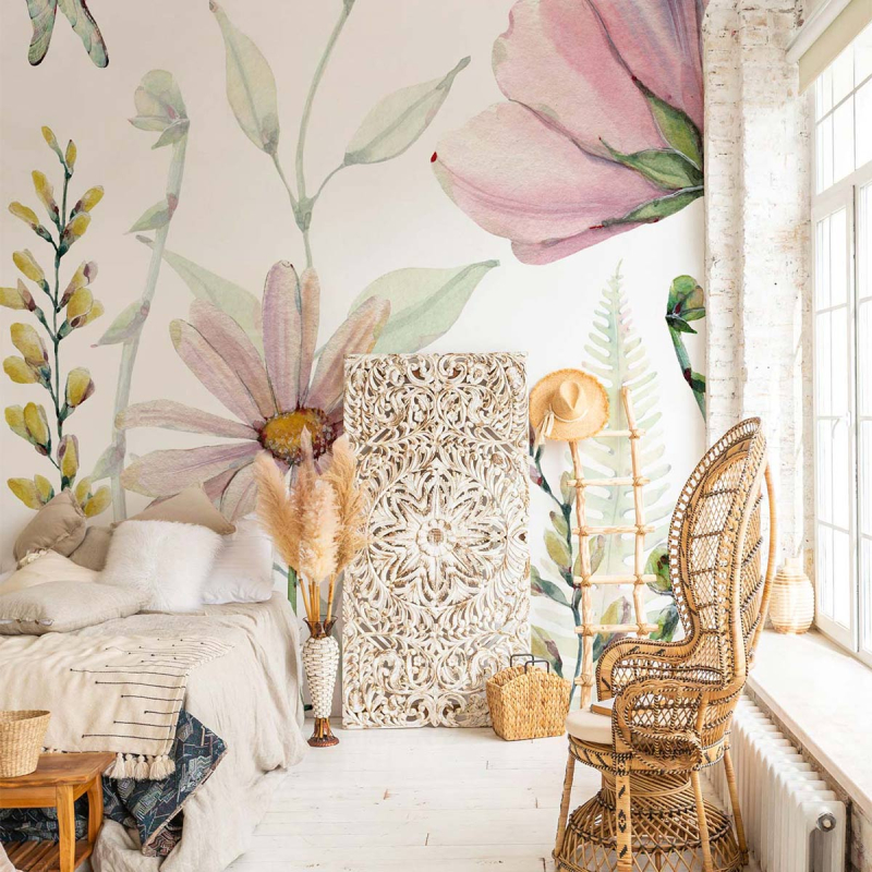 Papier peint déco Fleurs jaunes : tapisserie fleurie