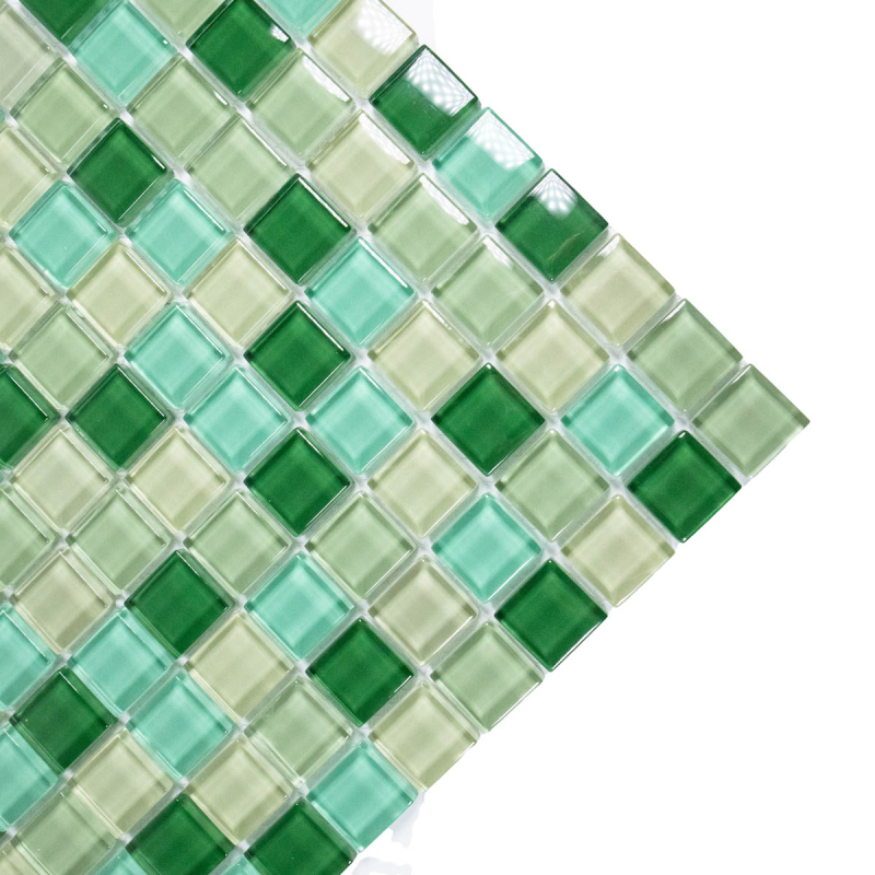 Mosaico In Vetro Cristallo Linea Verde Traslucido - 1 Foglio 32,7x30,2 Cm, Tessere 25x25x8 Mm - 2