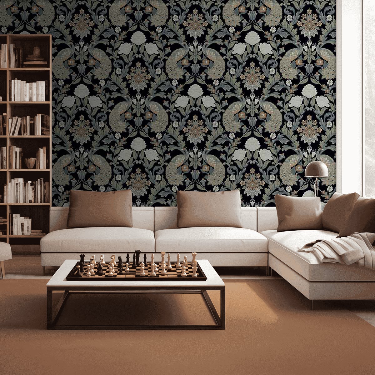 Carta da parati classica con pavoni floreali - Iniziali, image size:1200x1200