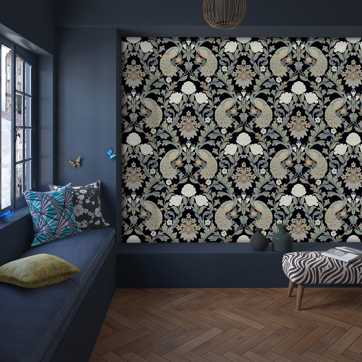 Papier peint Paons Floral Classique - Initiales, image size:1200x1200