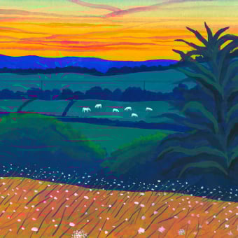 Papier peint panoramique Vaches du Soir