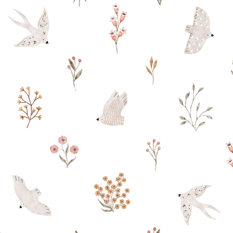 Carta da parati Hirondelles et Fleurs