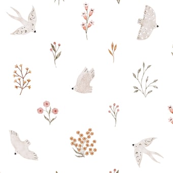 Tapete Hirondelles et Fleurs