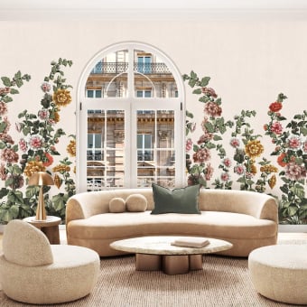 Carta da parati panoramica Roses Trémières Ivoire
