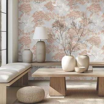 Sprig and Heron wallpaper
