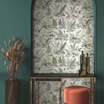 Mushroom Garden Toile Wallpaper