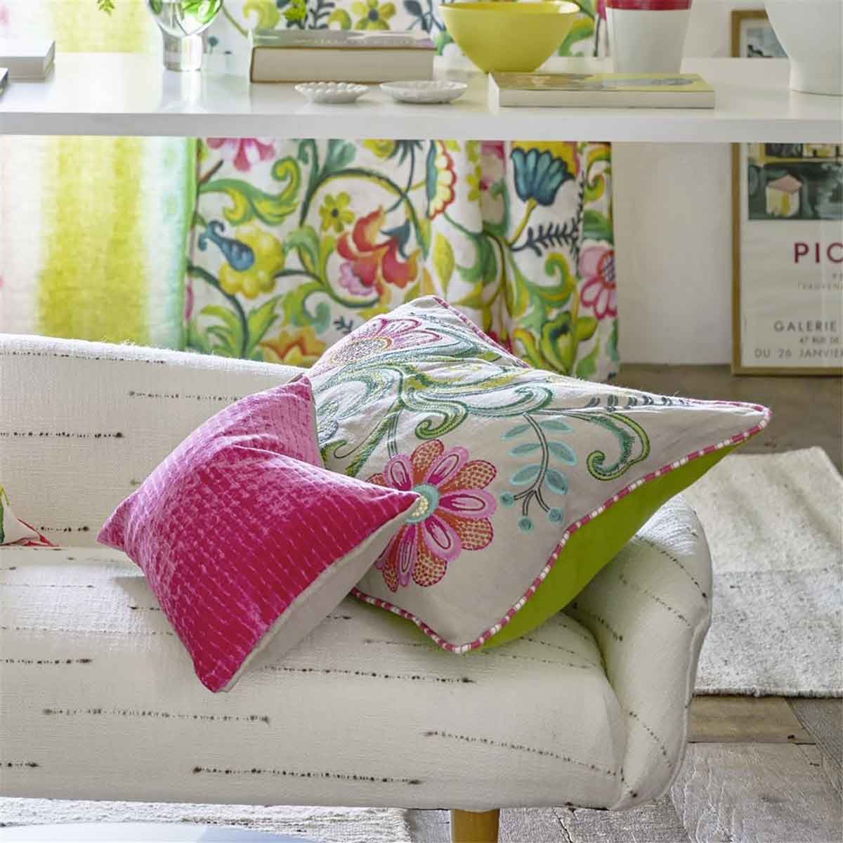 Embroidered Damask Wicker Cushion Designers Guild