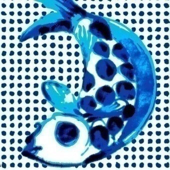Paneel Fish and Dots Bleu/Blanc NLXL by Arte