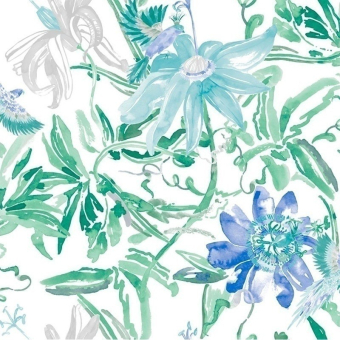 Flowers Wallpaper Blue Coordonné