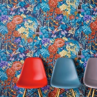 Papier peint Mughal Garden Navy/Paprika Matthew Williamson