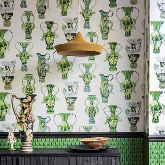Khulu Vases Wallpaper Vert/Crème Cole and Son