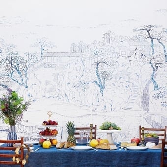 Papel pintado mural panorámico Coromandel Indigo 240x280 cm - 4 tiras Bien Fait
