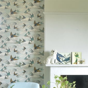 Carta da parati Chimney Swallows Sky blue John Derian