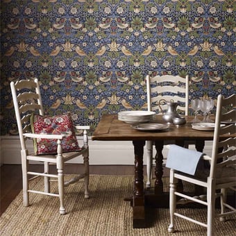 Papel pintado Strawberry Thief Crimson/Slate Morris and Co