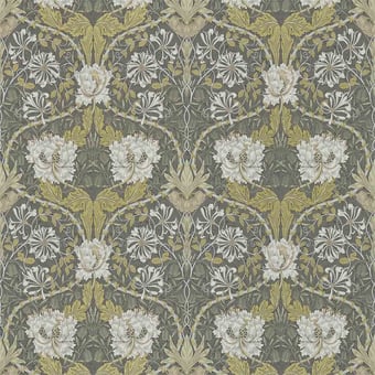 Papier peint Honeysuckle & Tulip Charcoal/Gold Morris and Co