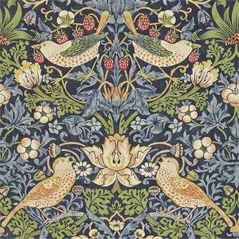 Papel pintado Strawberry Thief Crimson/Slate Morris and Co
