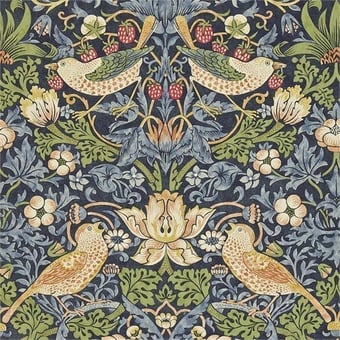 Papier peint Strawberry Thief Crimson/Slate Morris and Co