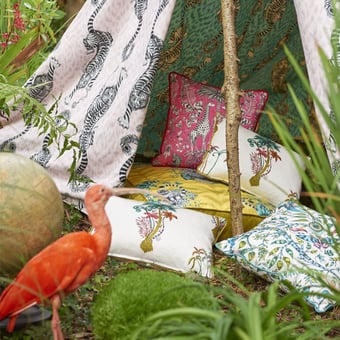 Jungle Palms Fabric Blue Clarke and Clarke