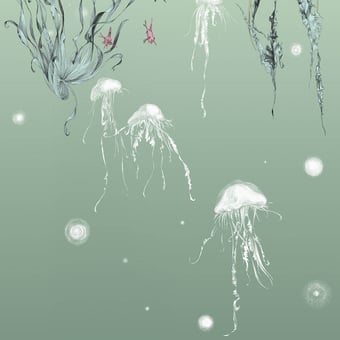 Panoramatapete Méduses Droit Bleu aqua Edmond Petit