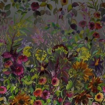 Papel pintado mural panorámico Indian Sunflower Graphite Multicolore Designers Guild