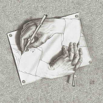 Drawing Hands Panel Black M.C. Escher