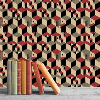 Cube Wallpaper Red/Black/Cream M.C. Escher