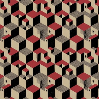 Carta da parati Cube Red/Black/Cream M.C. Escher