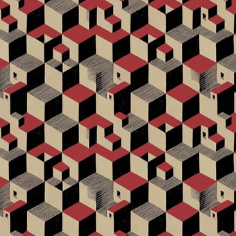 Cube Wallpaper Red/Black/Cream M.C. Escher