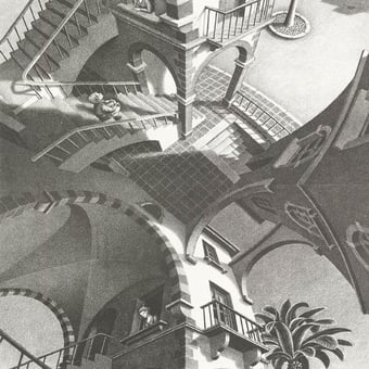Carta da parati murale Up and Down Dark M.C. Escher