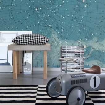 Papel pintado mural panorámico Atlas Of Astronomy Bleu Rebel Walls