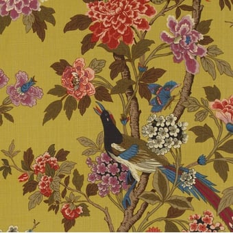 Tessuto Hydrangea Bird Ochre GP & J Baker
