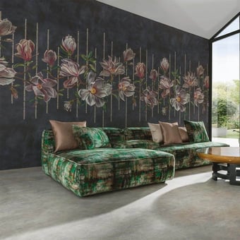 Papel pintado mural panorámico Magnolia Frieze Charcoal Osborne and Little