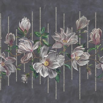 Papel pintado mural panorámico Magnolia Frieze Charcoal Osborne and Little