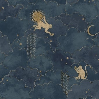 Stars and Monkeys Wallpaper Midnight Blue Les Dominotiers