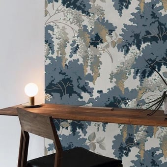 Frondaisons Wallpaper Bleu Isidore Leroy