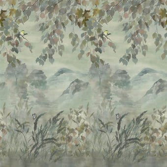Papel pintado mural panorámico Miyako Scene 1 Dove Designers Guild