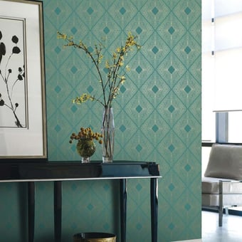 Papel pintado Harlowe Teal/Gold York Wallcoverings