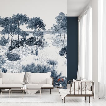 Papel pintado mural panorámico Dune Bleu 150x330 cm - 3 listones - lado izquierdo Isidore Leroy