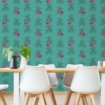 Papel pintado mural panorámico L'Ibis Turquoise Maison Images d'Epinal