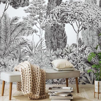 Papel pintado mural panorámico Riviera Grisaille 150x330 cm - 3 listones - lado izquierdo Isidore Leroy