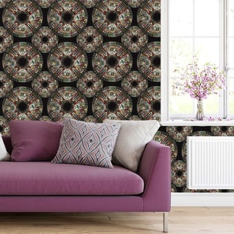 Papel pintado mural panorámico Scènes Japonaises Noir Maison Images d'Epinal