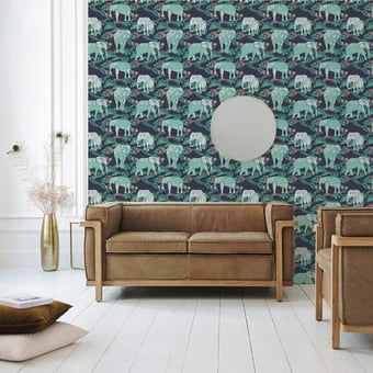 Eléphant Wallpaper Bleu Maison Martin Morel